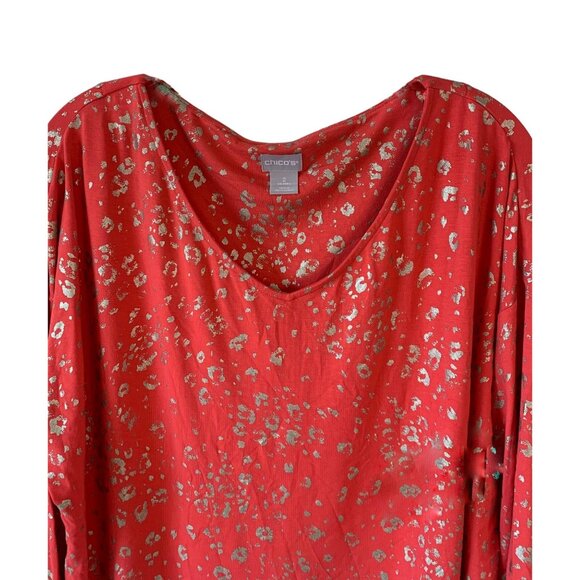 CHICO'S Orange + Gold Touch of Cool Foiled Animal Print Knit Tee NWOT Size Large - Picture 3 of 8